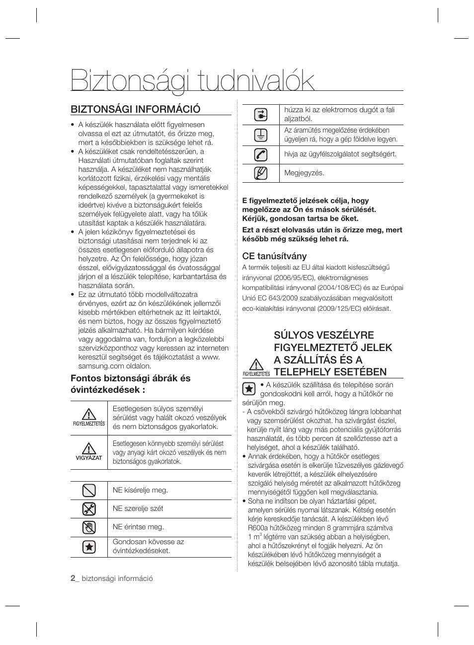 Biztonsági tudnivalók, Biztonsági információ | Samsung RSH7PNPN User Manual | Page 50 / 216