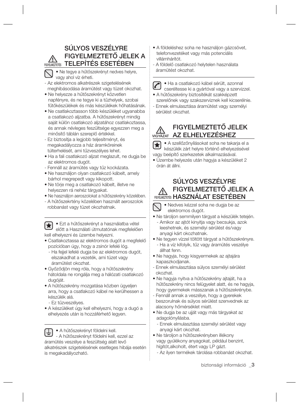 Figyelmeztető jelek az elhelyezéshez | Samsung RSH7PNPN User Manual | Page 51 / 216