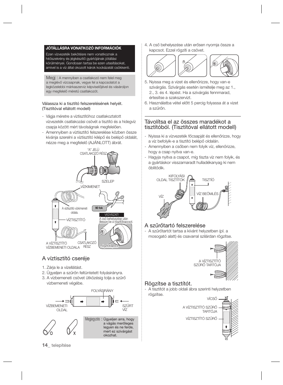 A víztisztító cseréje, A szűrőtartó felszerelése, Rögzítse a tisztítót | Samsung RSH7PNPN User Manual | Page 62 / 216