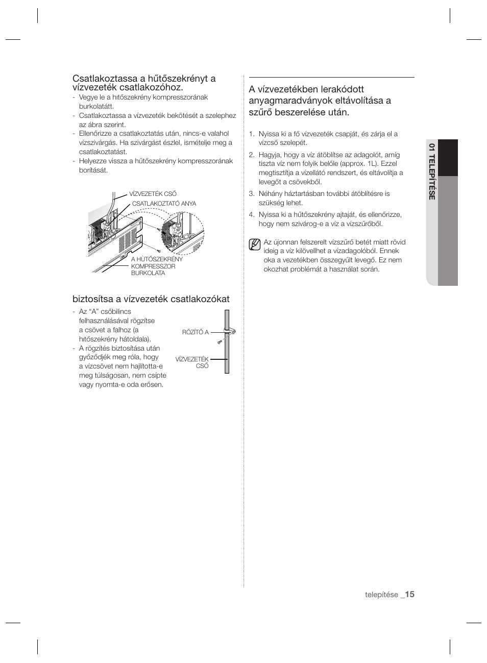 Biztosítsa a vízvezeték csatlakozókat | Samsung RSH7PNPN User Manual | Page 63 / 216