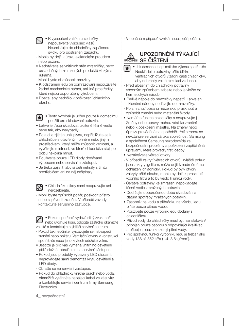 Upozornění týkající se čištění | Samsung RSH7PNPN User Manual | Page 76 / 216
