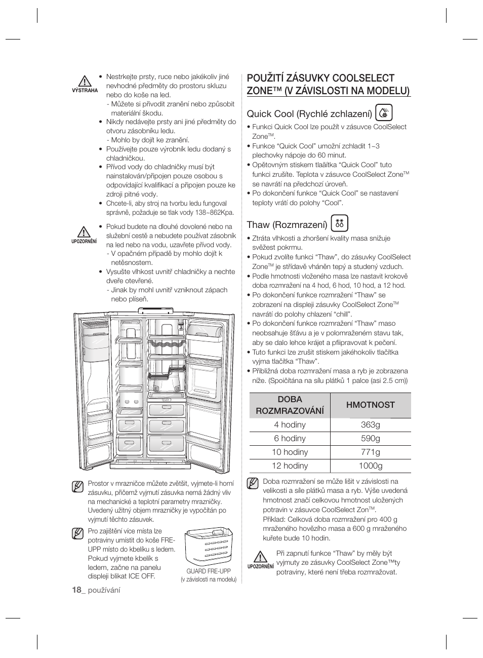 Quick cool (rychlé zchlazení), Thaw (rozmrazení) | Samsung RSH7PNPN User Manual | Page 90 / 216