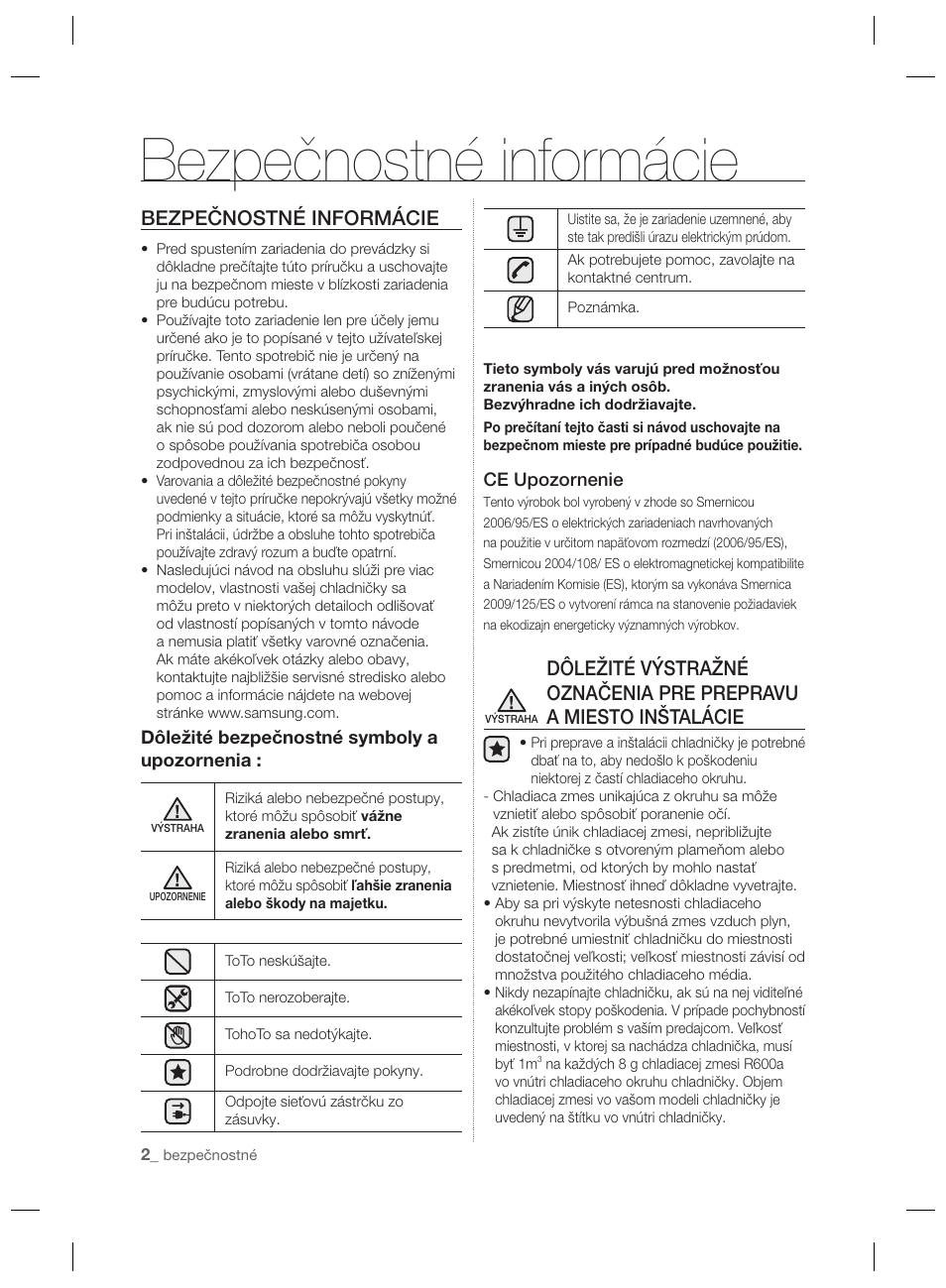 Bezpečnostné informácie | Samsung RSH7PNPN User Manual | Page 98 / 216