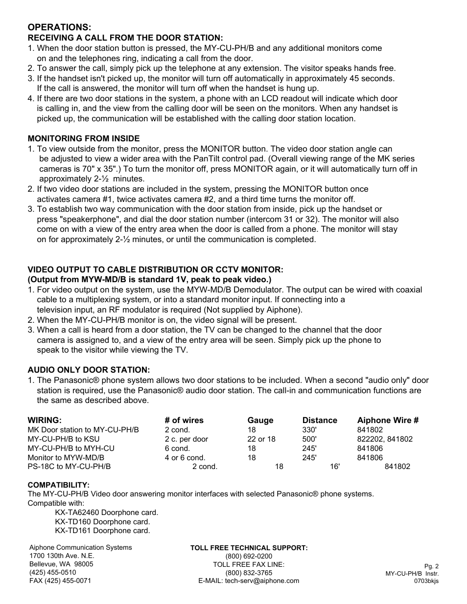 Aiphone MY-CU-PH/B User Manual | Page 2 / 2
