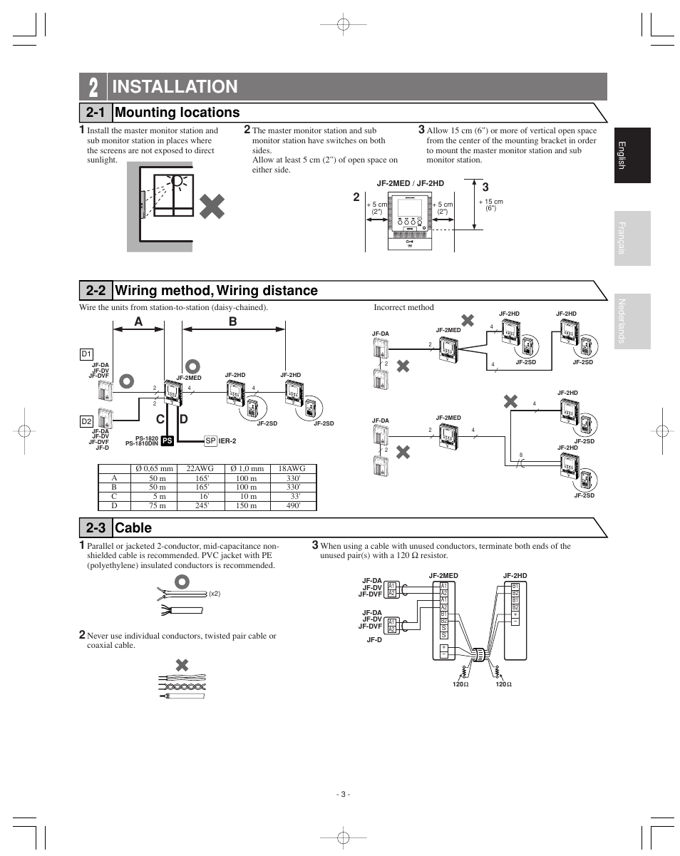 Installation, Ba c d | Aiphone JF-2MED User Manual | Page 3 / 16