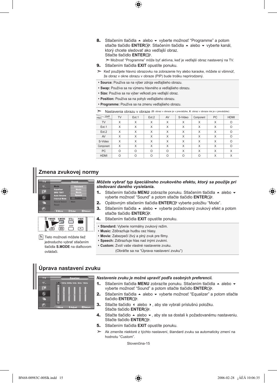 Zmena zvukovej normy, Úprava nastavení zvuku | Samsung LE32R71W User Manual | Page 147 / 212