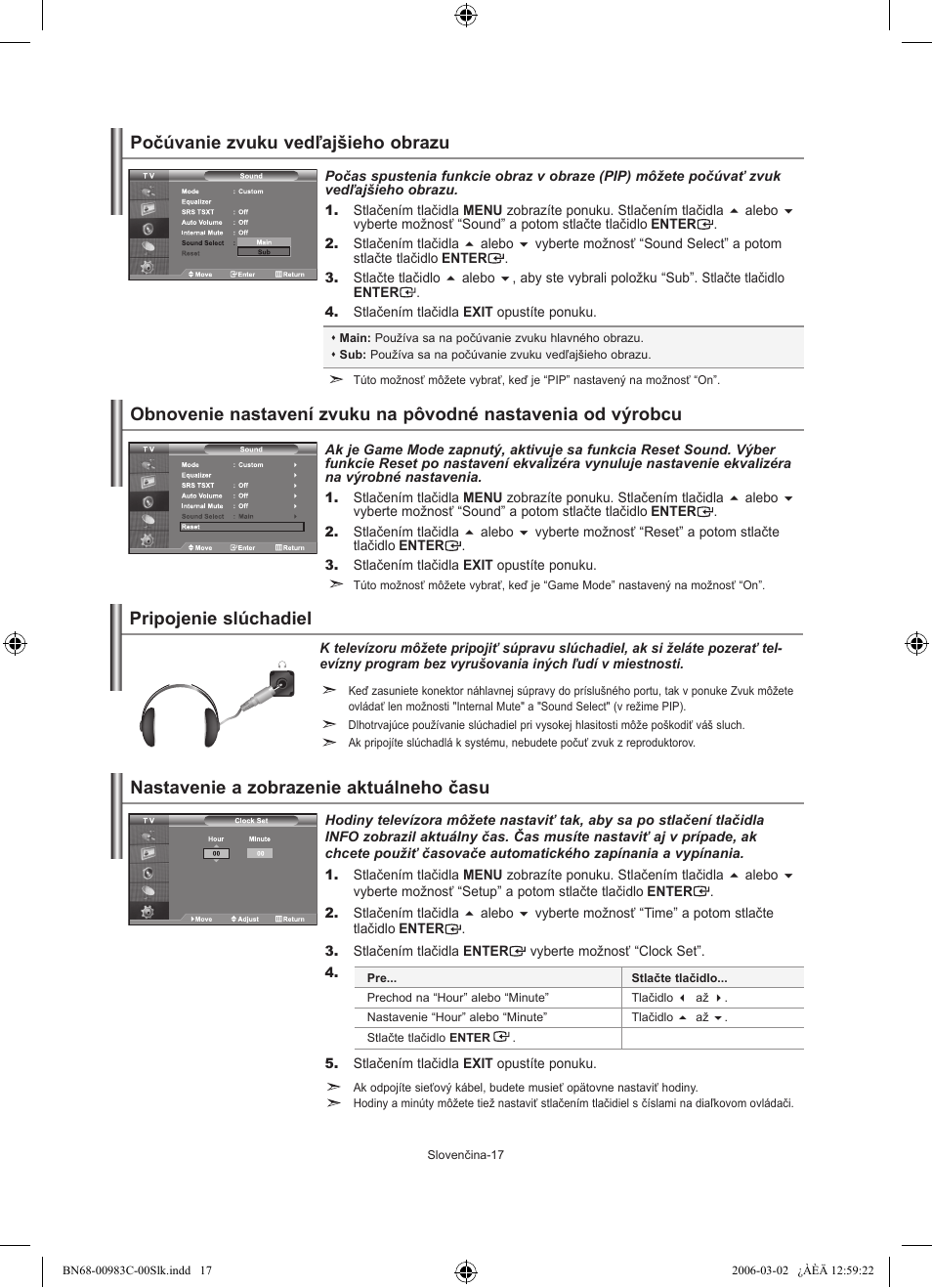 Počúvanie zvuku vedľajšieho obrazu, Pripojenie slúchadiel | Samsung LE32R71W User Manual | Page 149 / 212