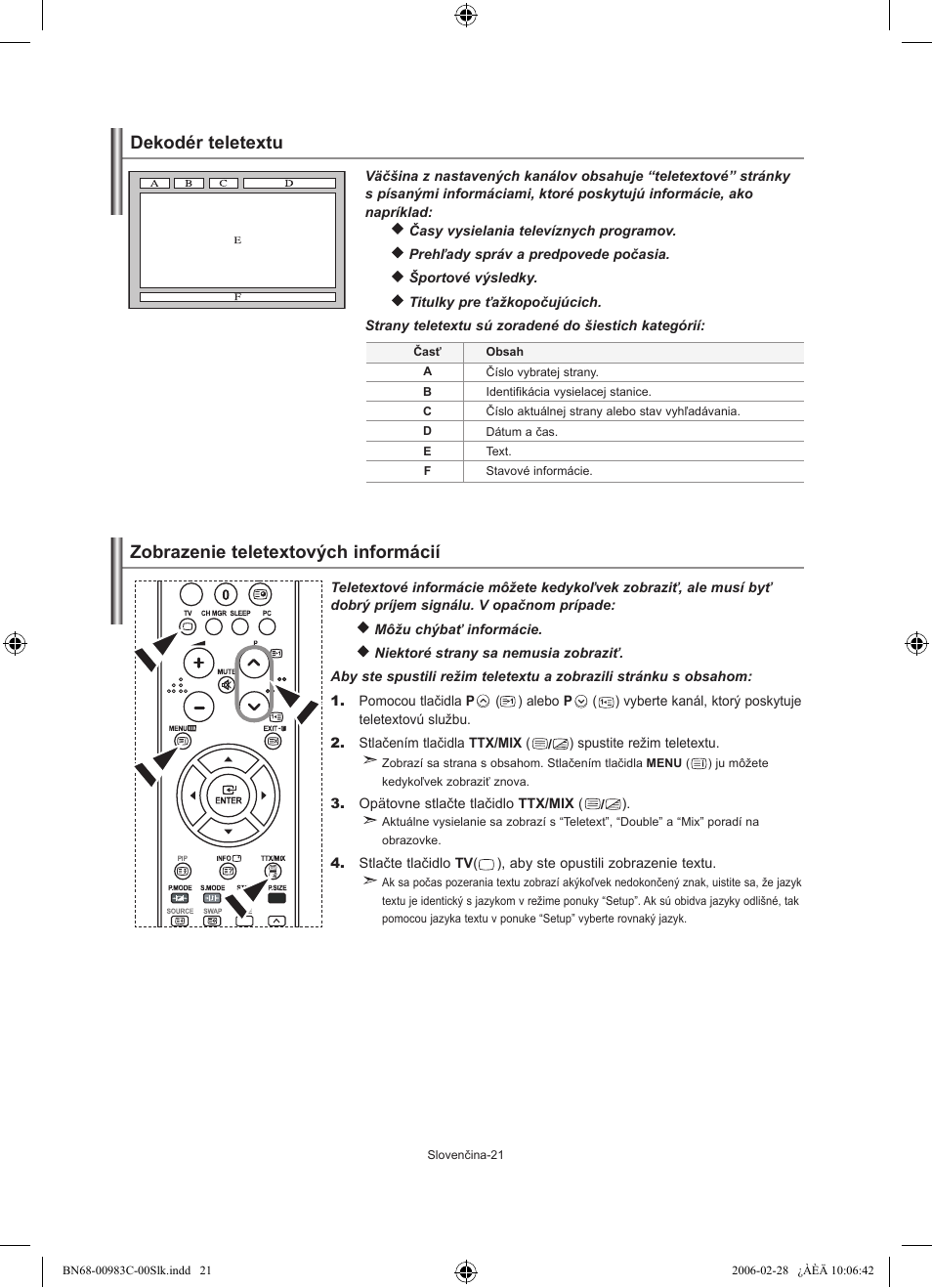 Dekodér teletextu, Zobrazenie teletextových informácií | Samsung LE32R71W User Manual | Page 153 / 212