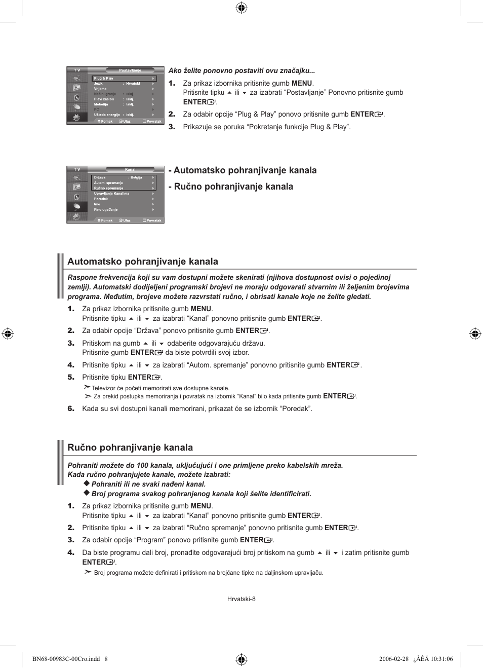 Automatsko pohranjivanje kanala | Samsung LE32R71W User Manual | Page 166 / 212