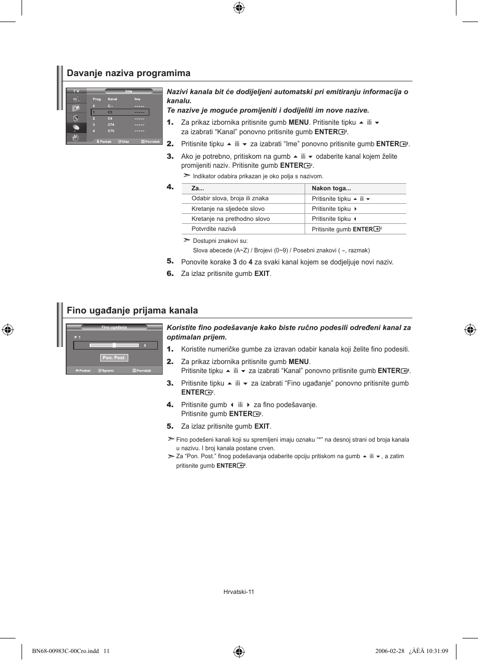 Fino ugađanje prijama kanala, Davanje naziva programima | Samsung LE32R71W User Manual | Page 169 / 212