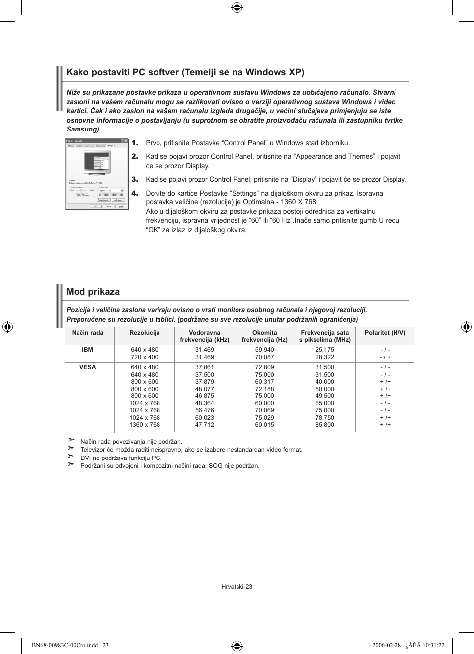 Mod prikaza | Samsung LE32R71W User Manual | Page 181 / 212