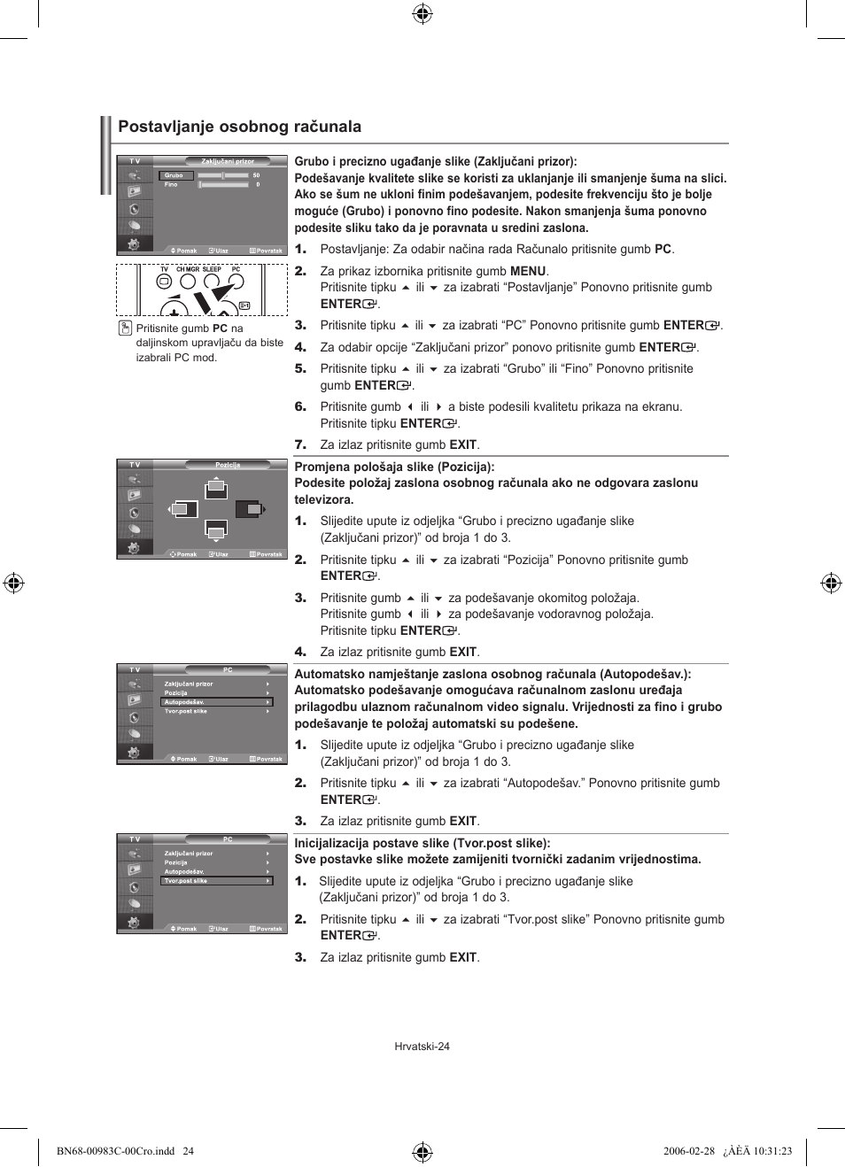 Postavljanje osobnog računala | Samsung LE32R71W User Manual | Page 182 / 212