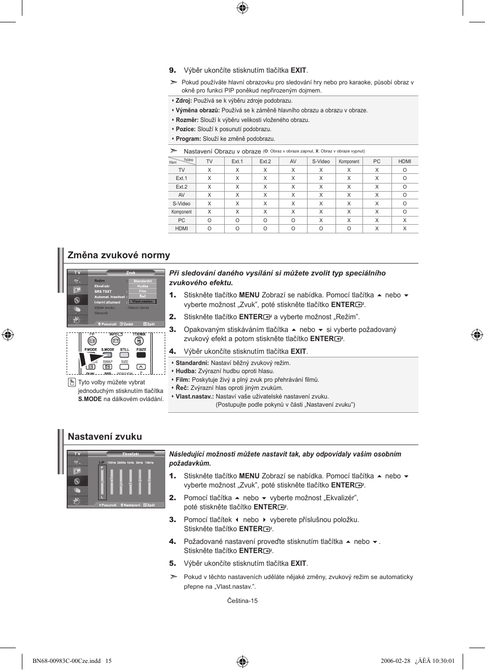 Změna zvukové normy, Nastavení zvuku | Samsung LE32R71W User Manual | Page 199 / 212