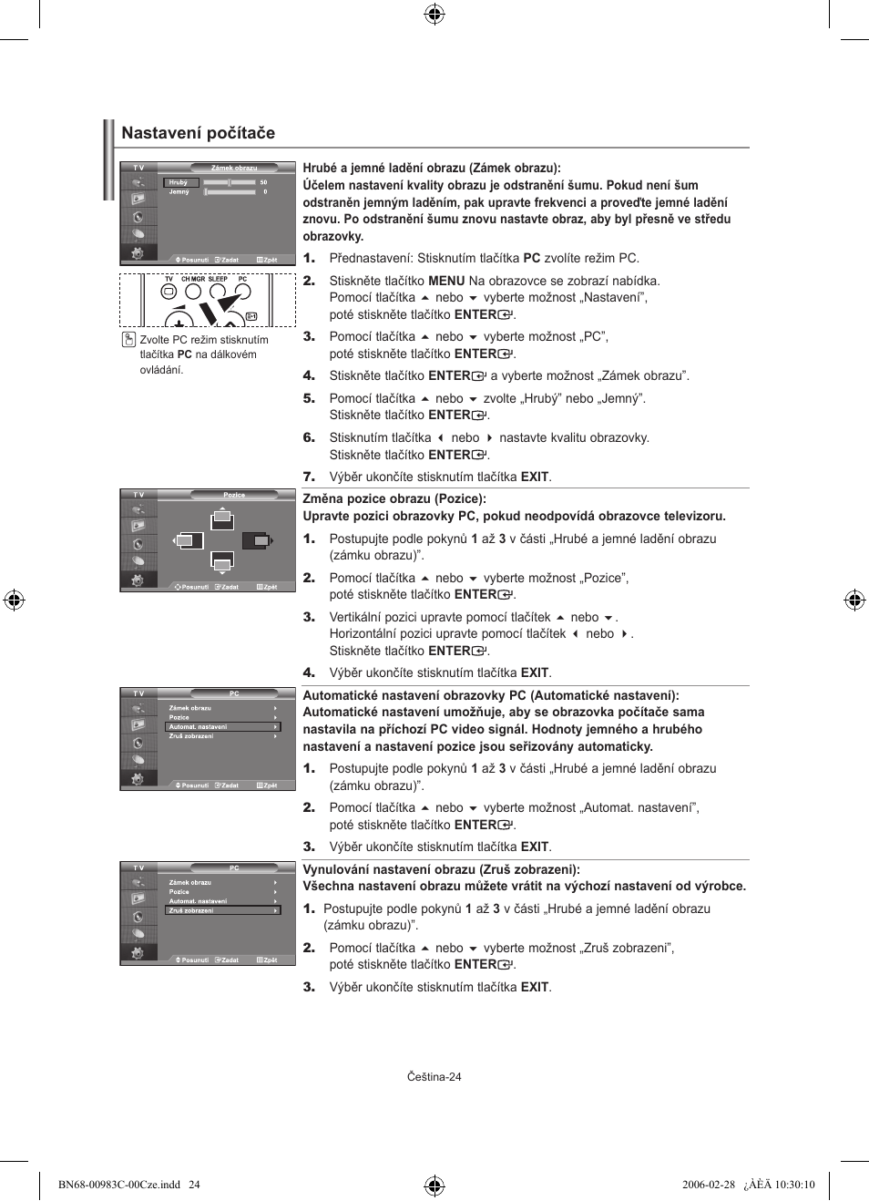 Nastavení počítače | Samsung LE32R71W User Manual | Page 208 / 212