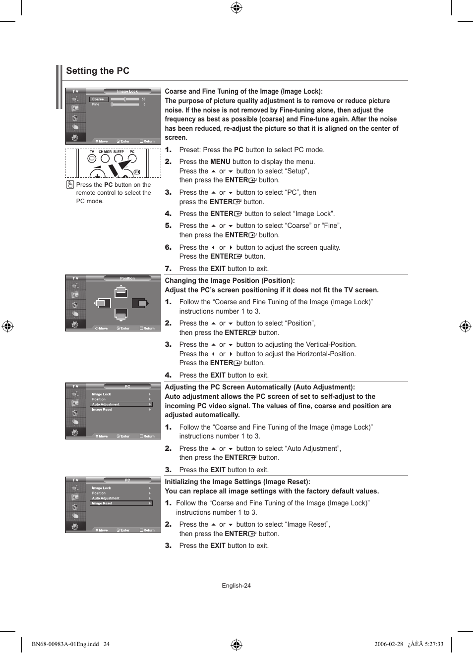 Setting the pc | Samsung LE32R71W User Manual | Page 26 / 212