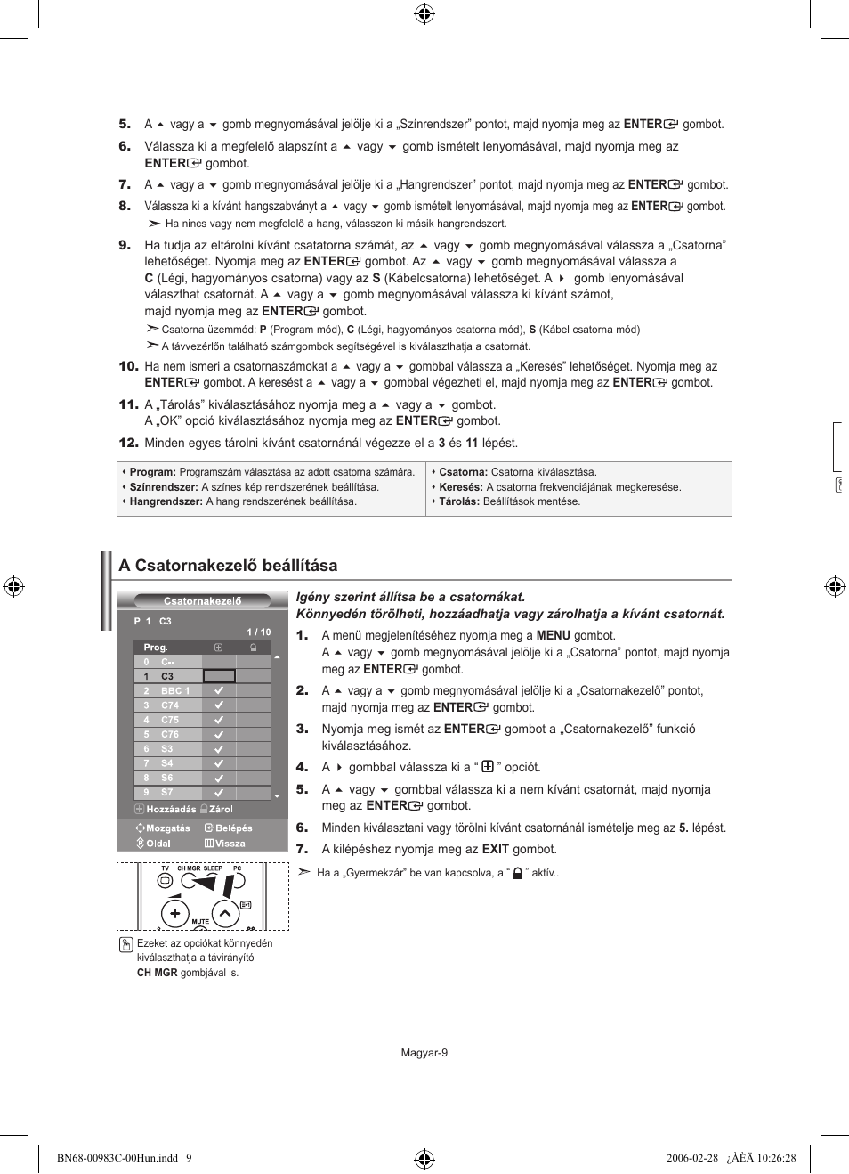 A csatornakezelő beállítása | Samsung LE32R71W User Manual | Page 37 / 212