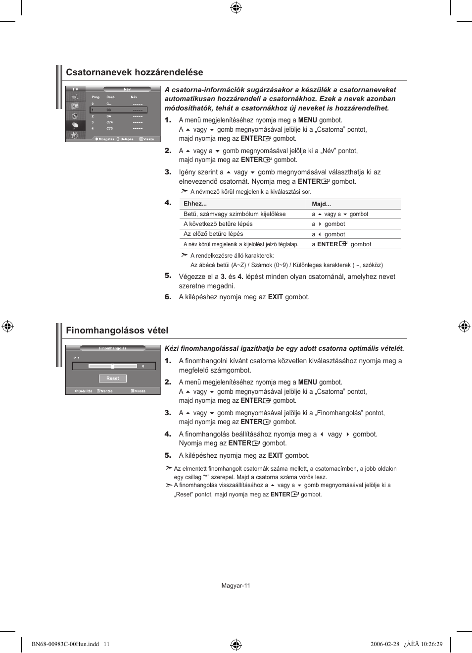 Csatornanevek hozzárendelése finomhangolásos vétel | Samsung LE32R71W User Manual | Page 39 / 212