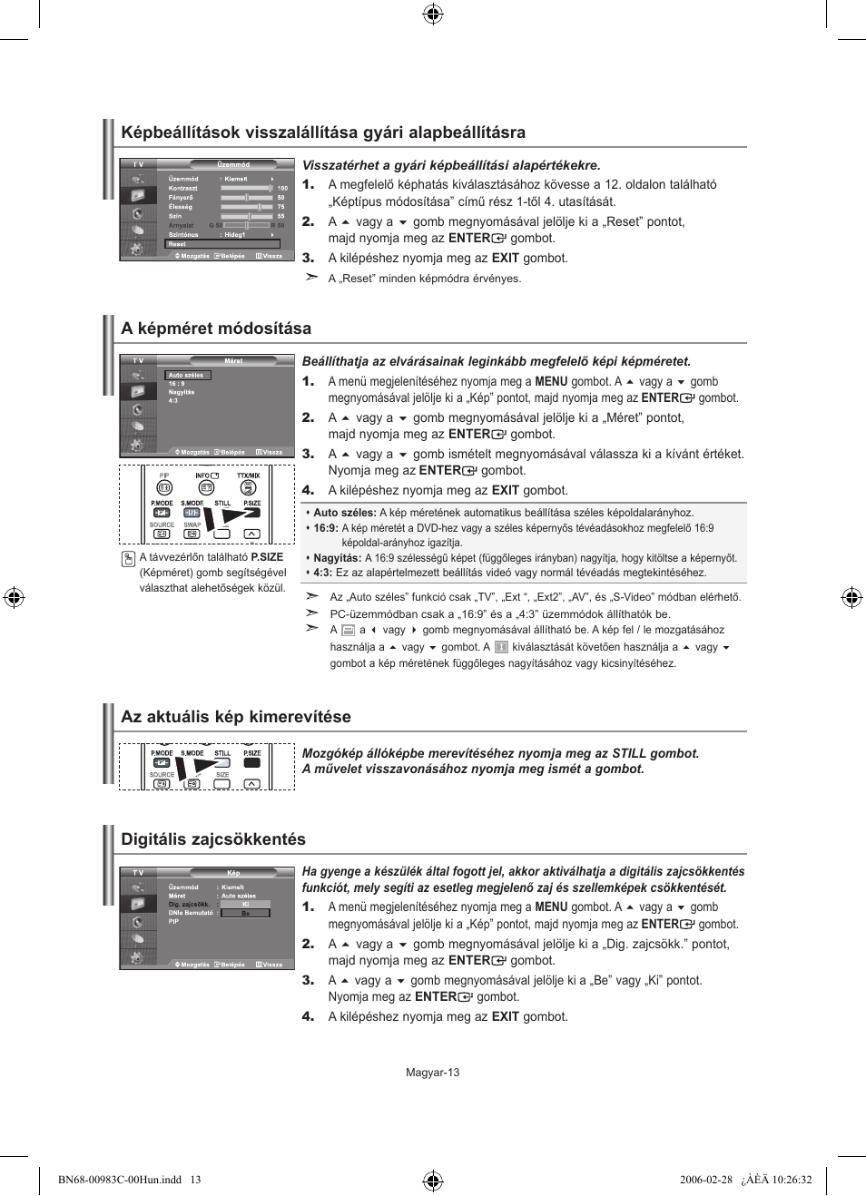 Digitális zajcsökkentés | Samsung LE32R71W User Manual | Page 41 / 212