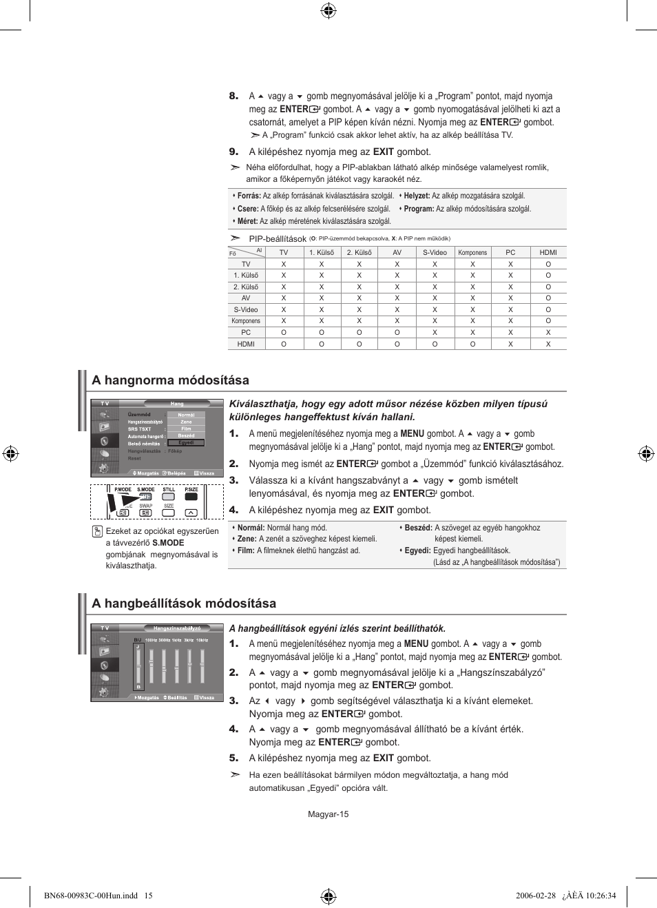 A hangnorma módosítása, A hangbeállítások módosítása | Samsung LE32R71W User Manual | Page 43 / 212