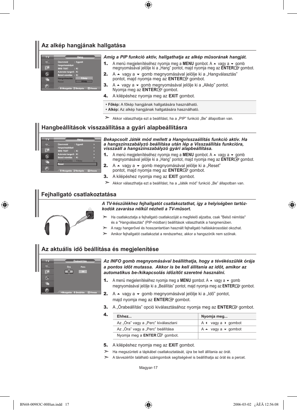 Az alkép hangjának hallgatása, Fejhallgató csatlakoztatása | Samsung LE32R71W User Manual | Page 45 / 212