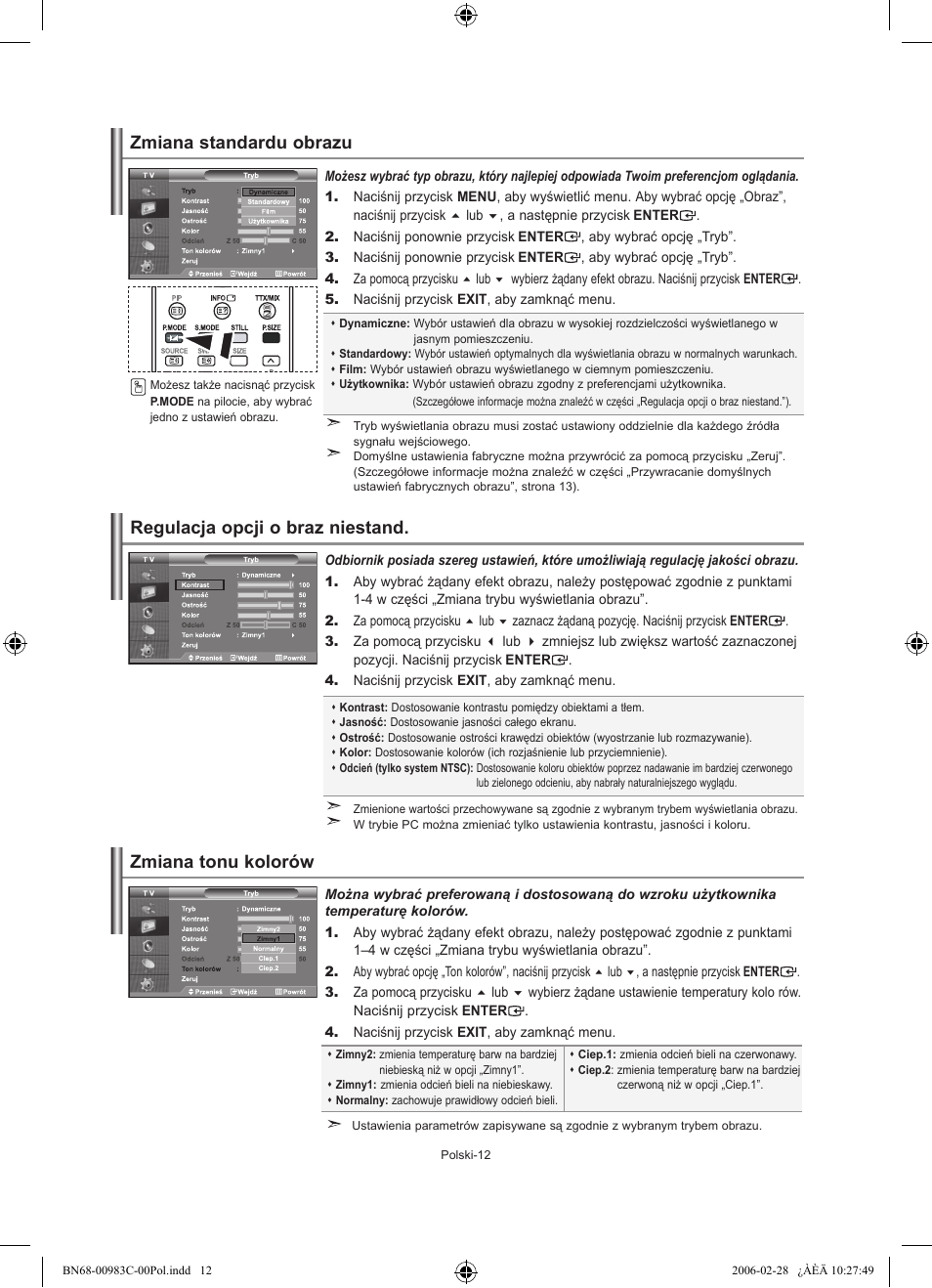 Zmiana tonu kolorów | Samsung LE32R71W User Manual | Page 66 / 212