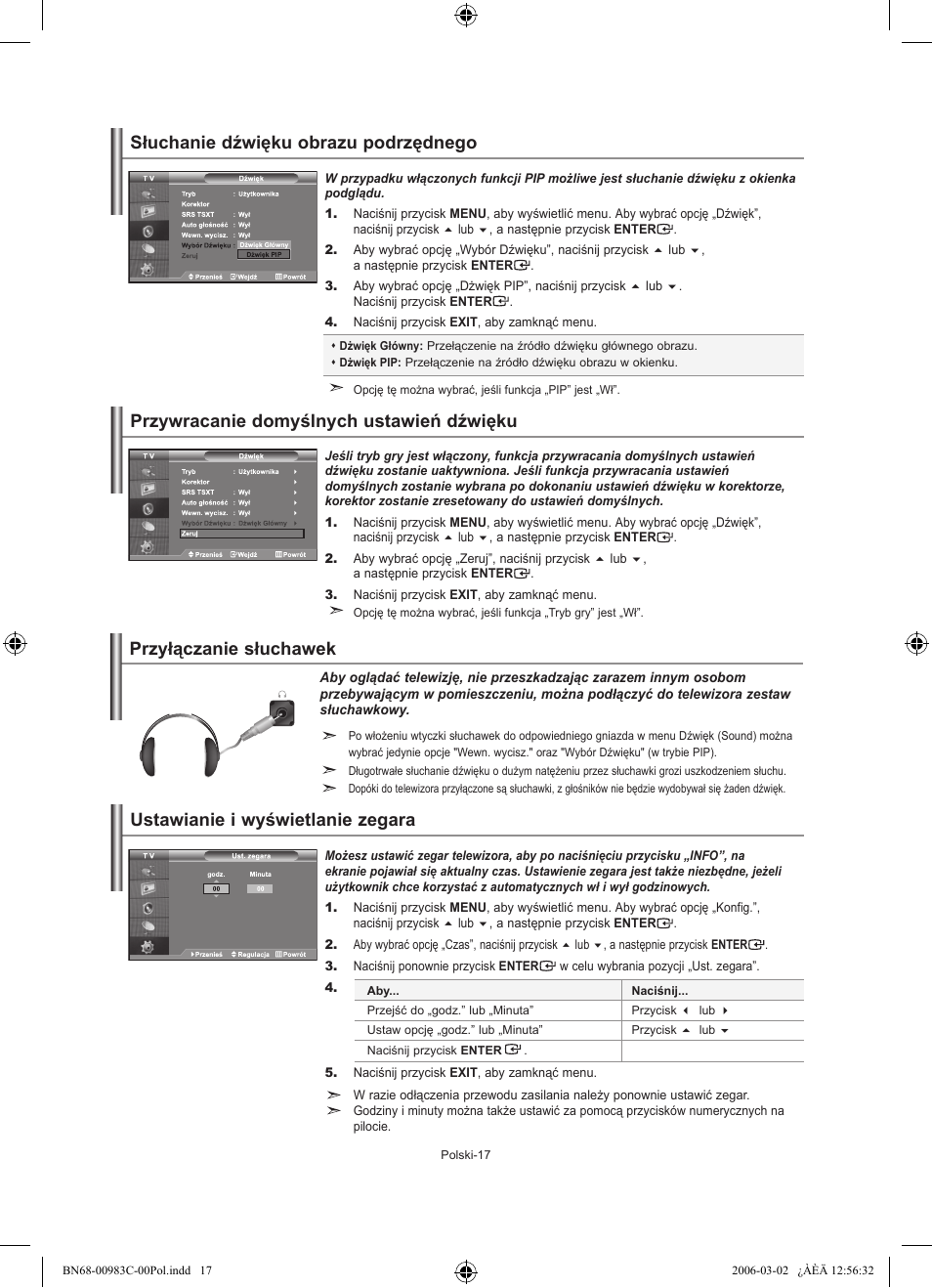 Słuchanie dźwięku obrazu podrzędnego, Przyłączanie słuchawek | Samsung LE32R71W User Manual | Page 71 / 212