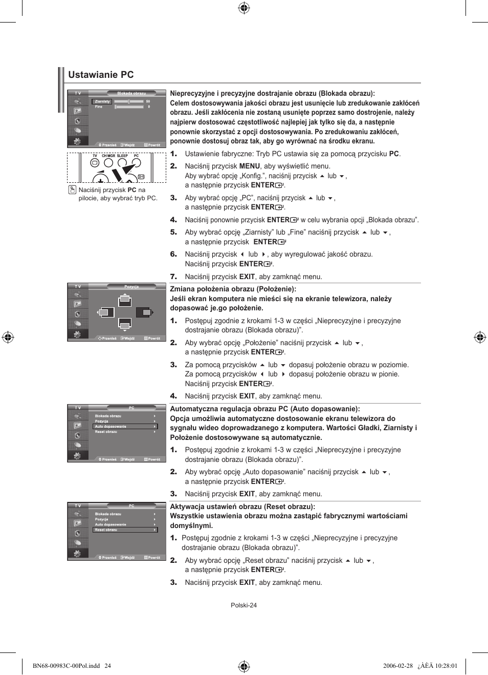 Ustawianie pc | Samsung LE32R71W User Manual | Page 78 / 212