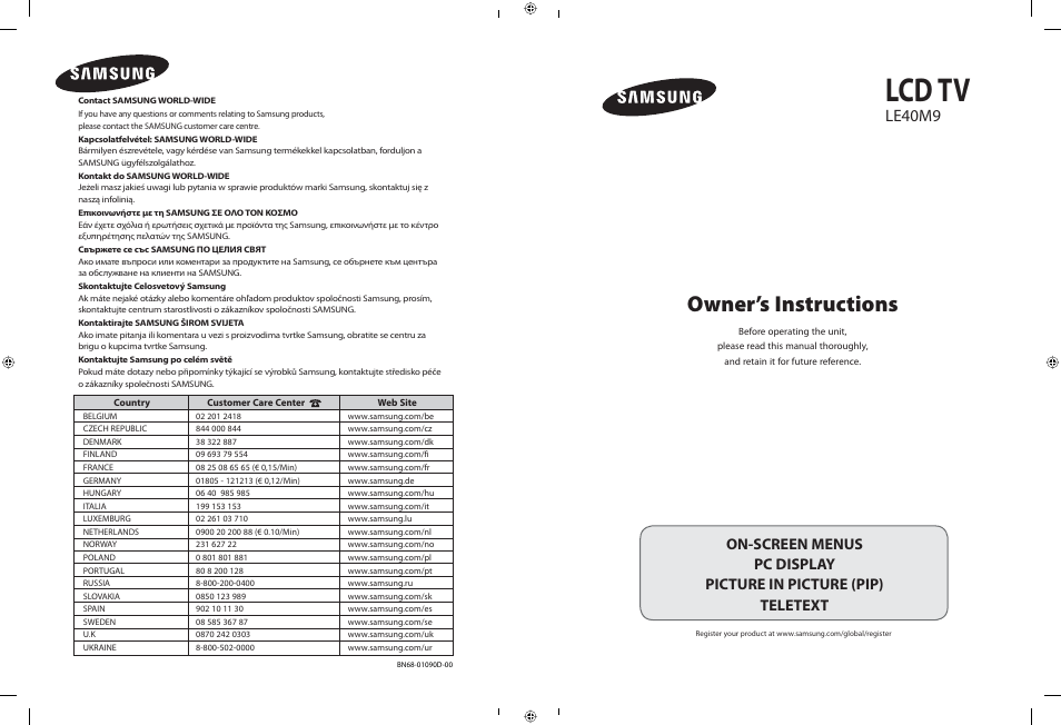 Samsung LE40M91B User Manual | 363 pages