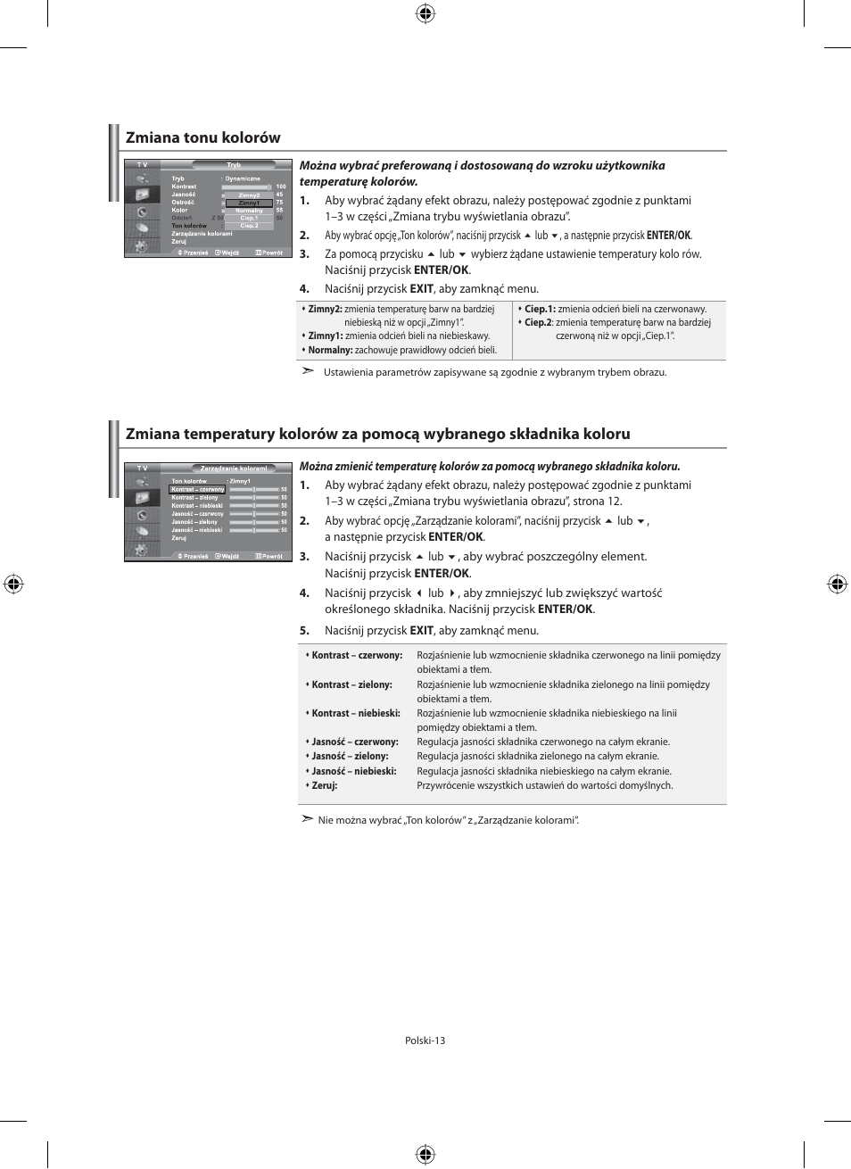 Zmiana tonu kolorów | Samsung LE40M91B User Manual | Page 105 / 363