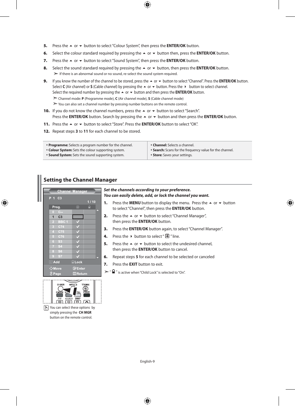 Setting the channel manager | Samsung LE40M91B User Manual | Page 11 / 363