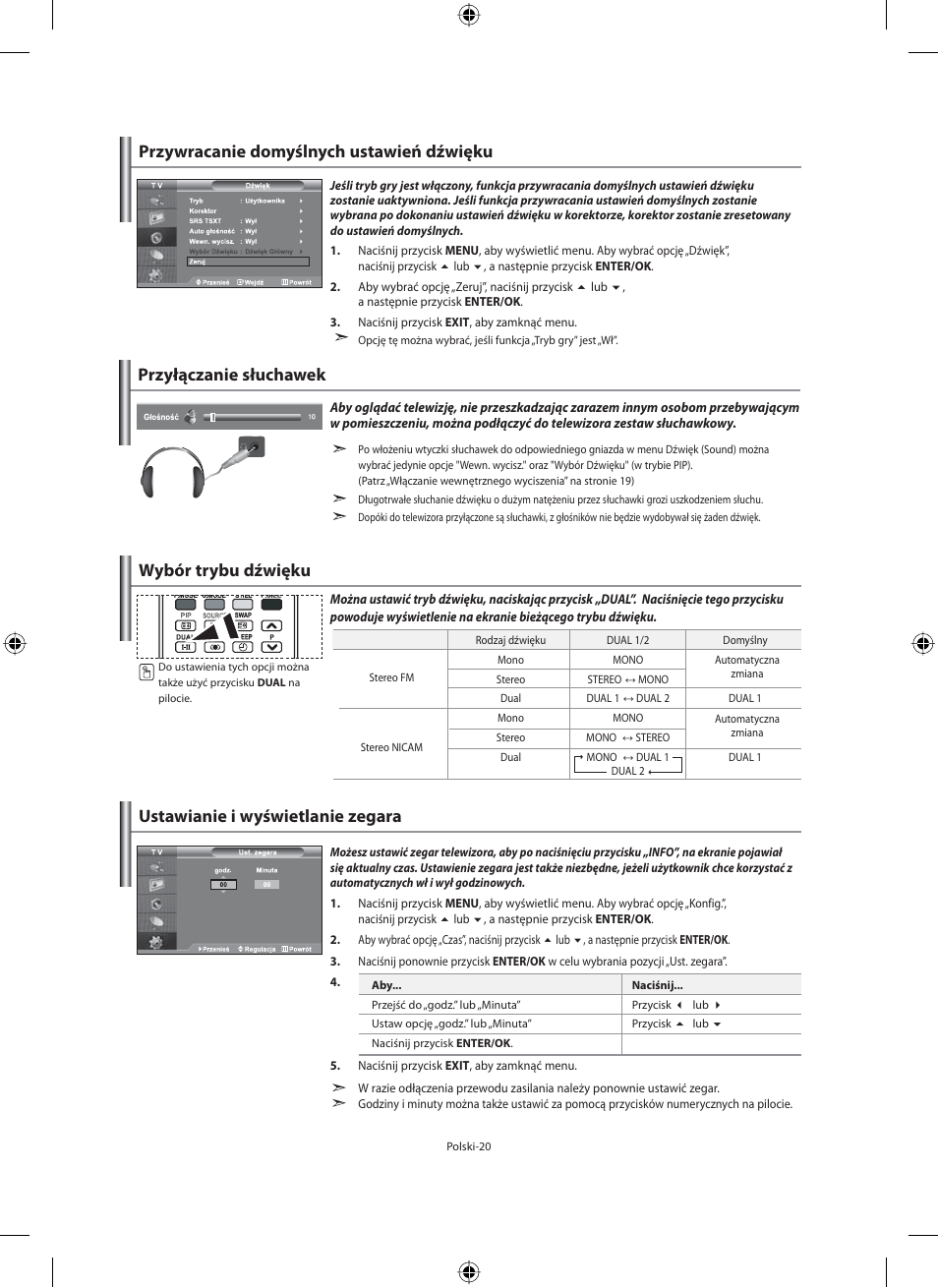 Przyłączanie słuchawek, Wybór trybu dźwięku | Samsung LE40M91B User Manual | Page 112 / 363