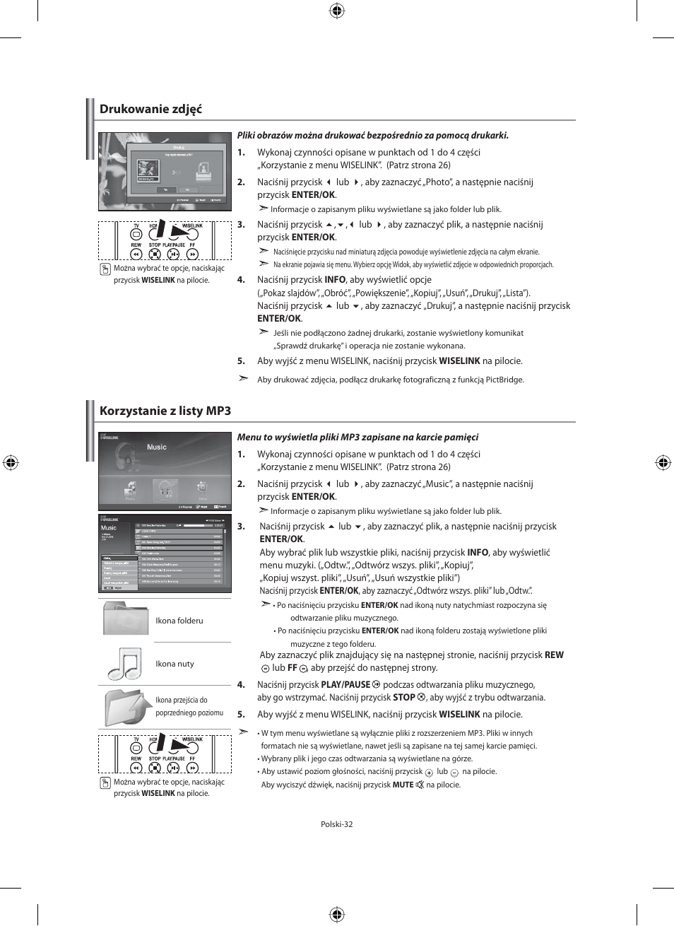 Korzystanie z listy mp3, Drukowanie zdjęć | Samsung LE40M91B User Manual | Page 124 / 363