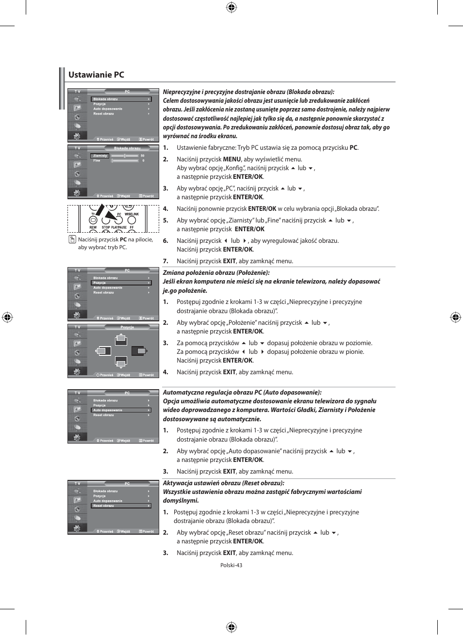 Ustawianie pc | Samsung LE40M91B User Manual | Page 135 / 363