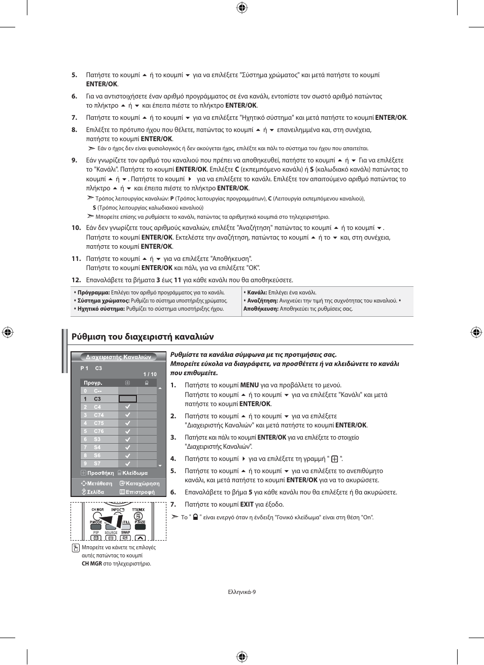 Ρύθμιση του διαχειριστή καναλιών | Samsung LE40M91B User Manual | Page 146 / 363