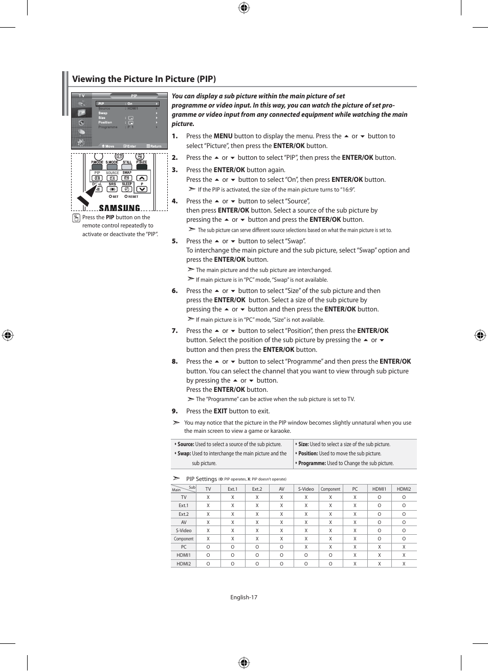 Viewing the picture in picture (pip) | Samsung LE40M91B User Manual | Page 19 / 363