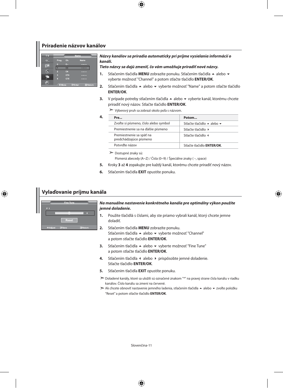 Vylaďovanie príjmu kanála, Priradenie názvov kanálov | Samsung LE40M91B User Manual | Page 238 / 363