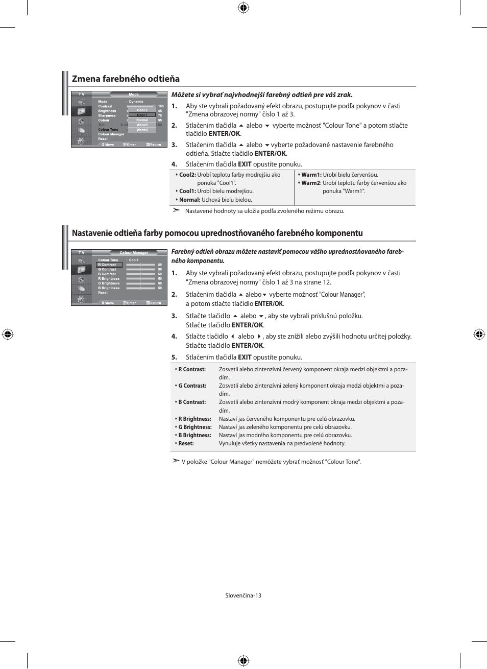 Zmena farebného odtieňa | Samsung LE40M91B User Manual | Page 240 / 363