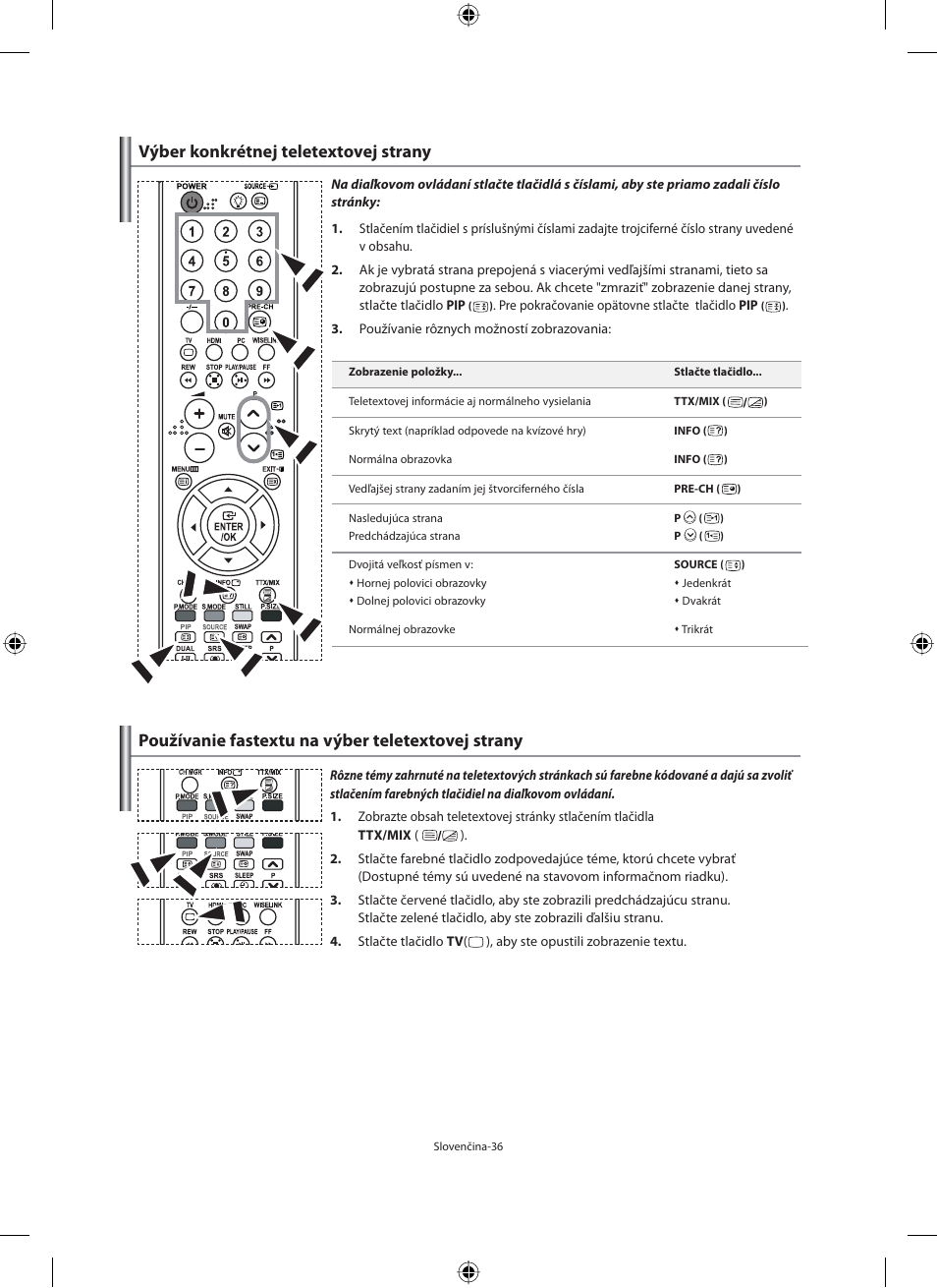Výber konkrétnej teletextovej strany, Používanie fastextu na výber teletextovej strany | Samsung LE40M91B User Manual | Page 263 / 363