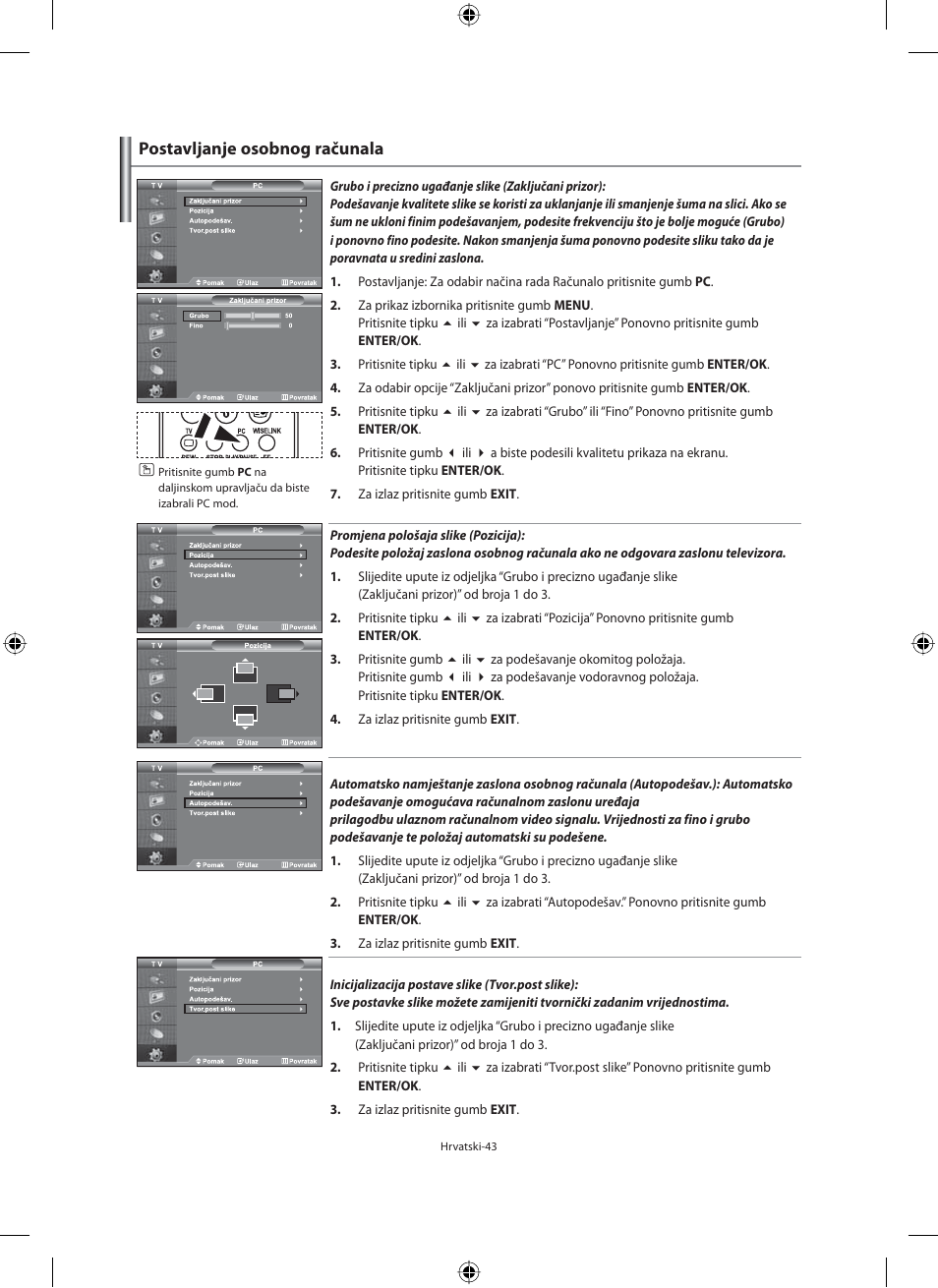 Postavljanje osobnog računala | Samsung LE40M91B User Manual | Page 315 / 363