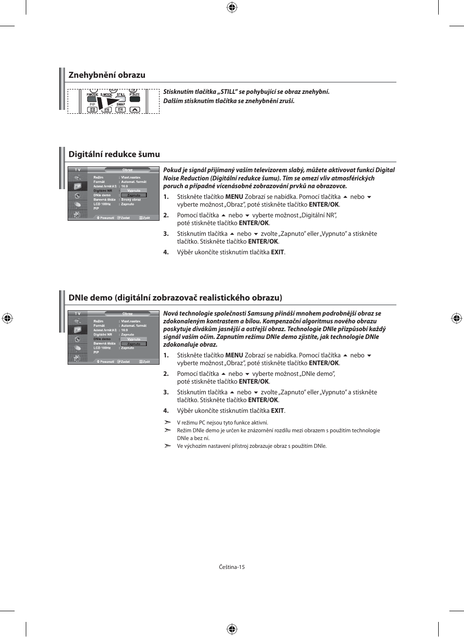 Znehybnění obrazu, Digitální redukce šumu | Samsung LE40M91B User Manual | Page 332 / 363