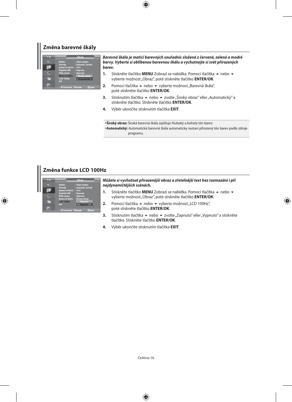 Změna barevné škály, Změna funkce lcd 100hz | Samsung LE40M91B User Manual | Page 333 / 363