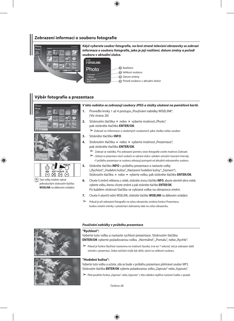 Výběr fotografie a prezentace, Zobrazení informací o souboru fotografie | Samsung LE40M91B User Manual | Page 345 / 363