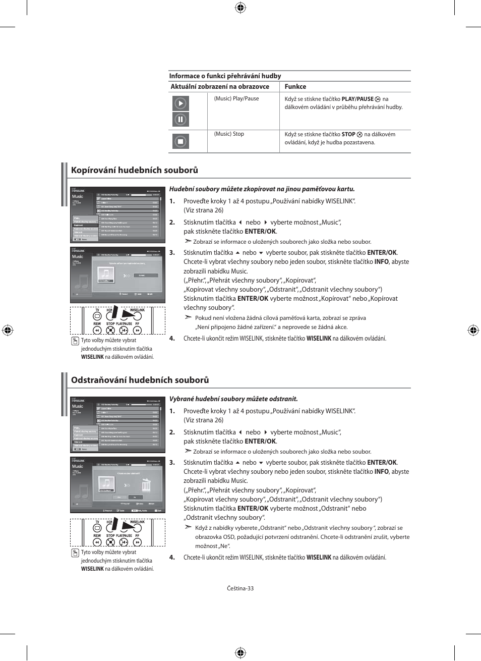 Kopírování hudebních souborů, Odstraňování hudebních souborů | Samsung LE40M91B User Manual | Page 350 / 363