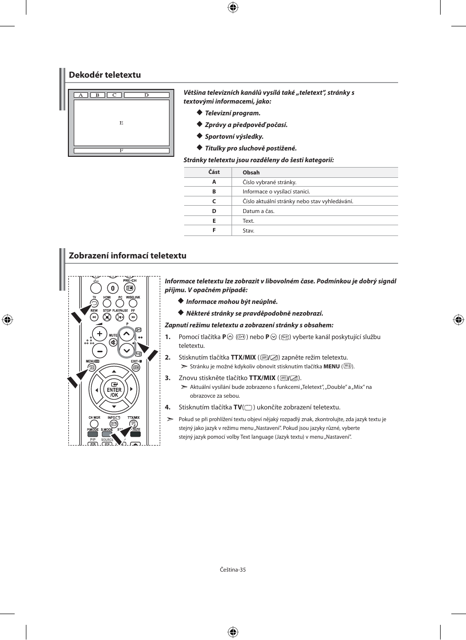 Dekodér teletextu zobrazení informací teletextu | Samsung LE40M91B User Manual | Page 352 / 363