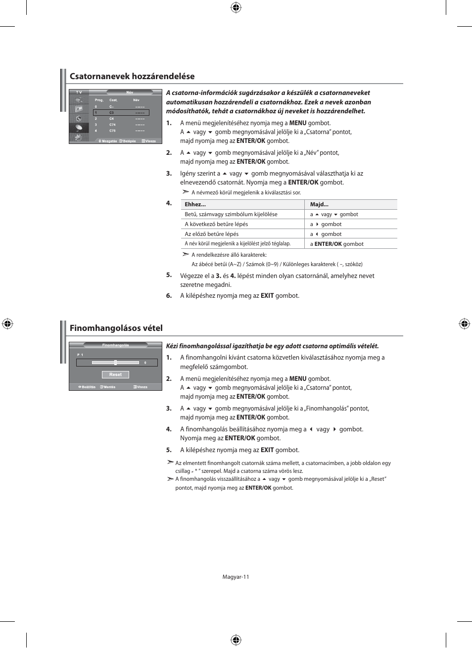 Csatornanevek hozzárendelése finomhangolásos vétel | Samsung LE40M91B User Manual | Page 58 / 363