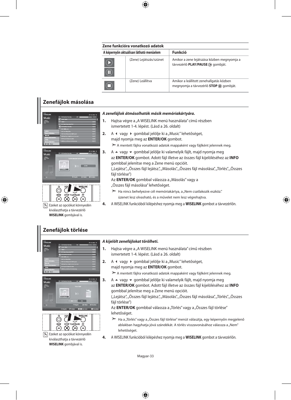 Zenefájlok másolása, Zenefájlok törlése | Samsung LE40M91B User Manual | Page 80 / 363