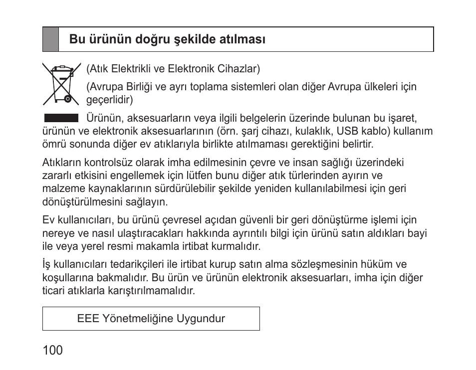 Bu ürünün doğru şekilde atılması | Samsung BHM1000 User Manual | Page 102 / 158