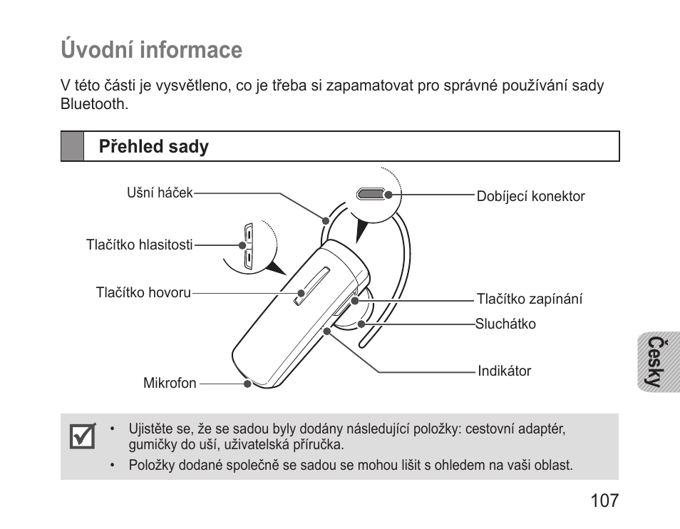 Úvodní informace, Přehled sady, Česky | Samsung BHM1000 User Manual | Page 109 / 158