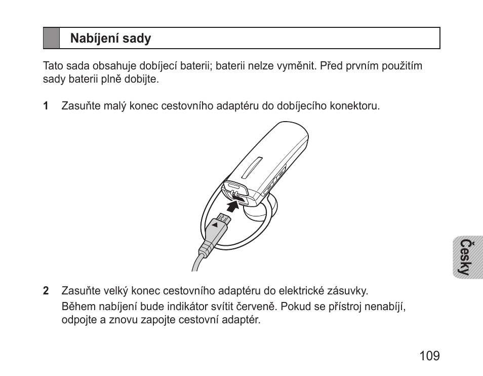 Nabíjení sady, Česky | Samsung BHM1000 User Manual | Page 111 / 158