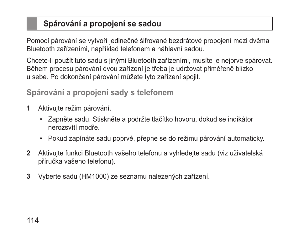 Spárování a propojení se sadou | Samsung BHM1000 User Manual | Page 116 / 158
